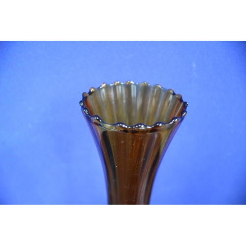 349 - Brown Ribbed Glass Vase, 34.5cm Tall