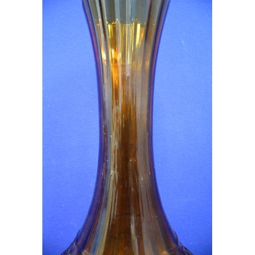 349 - Brown Ribbed Glass Vase, 34.5cm Tall