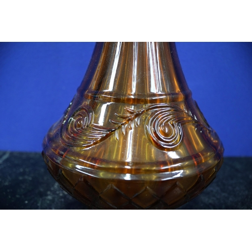 349 - Brown Ribbed Glass Vase, 34.5cm Tall