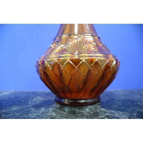 349 - Brown Ribbed Glass Vase, 34.5cm Tall