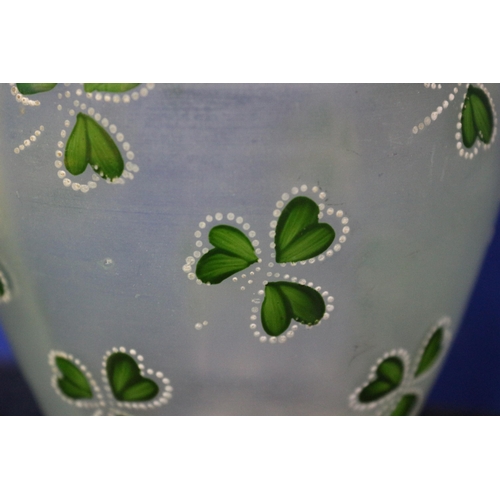 352 - Green Shamrock, Hand Painted, Jug & Glass, Pontil Marked , 14.5cm