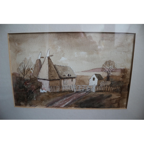 359 - Signed Watercolour of Countryside Houses, 49cm x 34cm