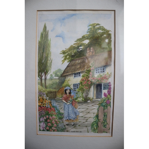 360 - Elizabeth Foster 1981 Watercolour, Depicting a Lady by a House. 41 x 32 cm