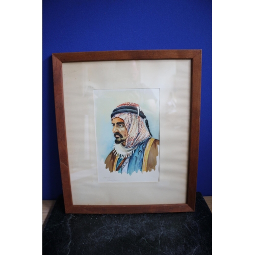 365 - Watercolour Titled: Demon - Of Iranian Gentleman in Head Gear & Scarf - 41 x 48cm