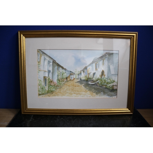 371 - Watercolour of a Street Scene, Signed, Possibly AS. 33 x 45 cm