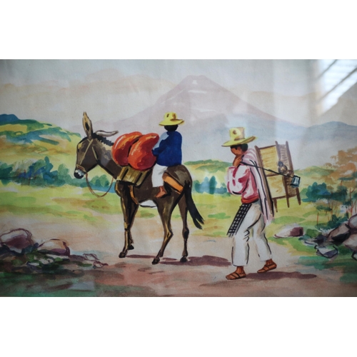 374 - Donkey Scene Watercolour, 41 x 36 cm Signed