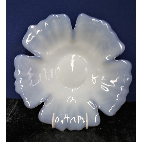 382 - Blue Satin Opalescent Frosted Glass Dish, Floral Design, 31 cm diameter