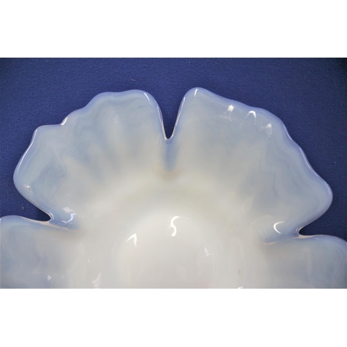 382 - Blue Satin Opalescent Frosted Glass Dish, Floral Design, 31 cm diameter