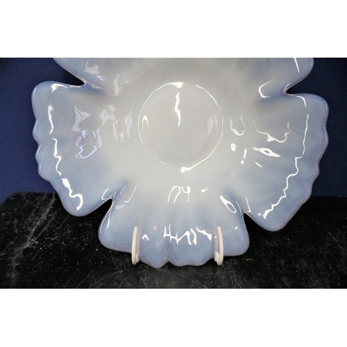 382 - Blue Satin Opalescent Frosted Glass Dish, Floral Design, 31 cm diameter