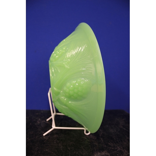 384 - Jobling Art Deco Uranium Jade Green Glass Fircone Bowl, 27.5cm diameter