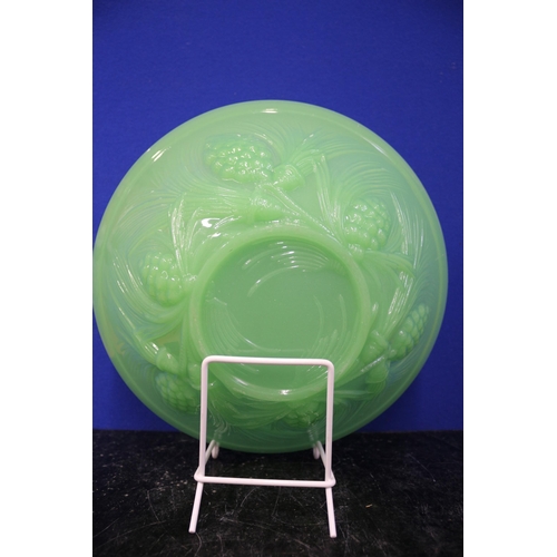 384 - Jobling Art Deco Uranium Jade Green Glass Fircone Bowl, 27.5cm diameter