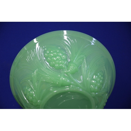 384 - Jobling Art Deco Uranium Jade Green Glass Fircone Bowl, 27.5cm diameter