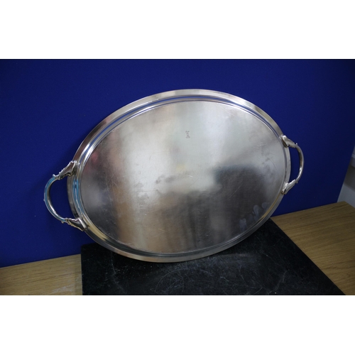 387 - Large Silver Plated Tray with Etching, Barker Ellis, 61.5cm Long