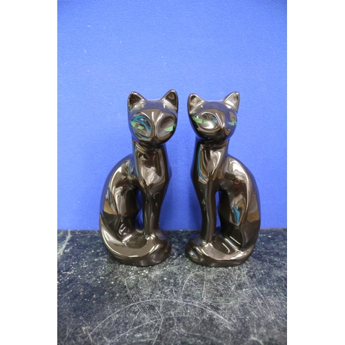 388 - Pair of Black Mantel Cat Figures, Ceramic, 20.5cm Tall