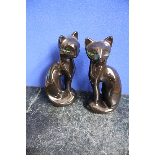 388 - Pair of Black Mantel Cat Figures, Ceramic, 20.5cm Tall