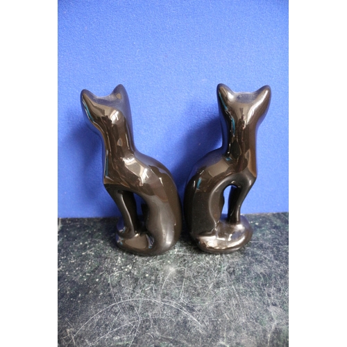 388 - Pair of Black Mantel Cat Figures, Ceramic, 20.5cm Tall