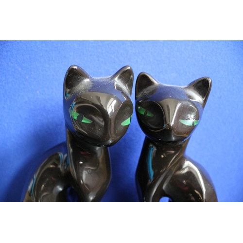 388 - Pair of Black Mantel Cat Figures, Ceramic, 20.5cm Tall