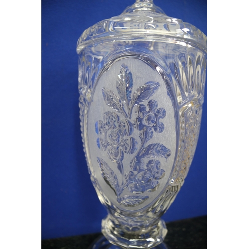 395 - Believed to be Bohemian Pedestal Candy Jar, Etched, 37cm Tall