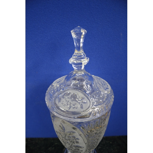 395 - Believed to be Bohemian Pedestal Candy Jar, Etched, 37cm Tall