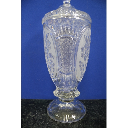 395 - Believed to be Bohemian Pedestal Candy Jar, Etched, 37cm Tall