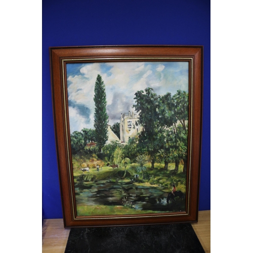 398 - Oil on Canvas, Signed, Country Manor Scene, 57 x 72.5cm