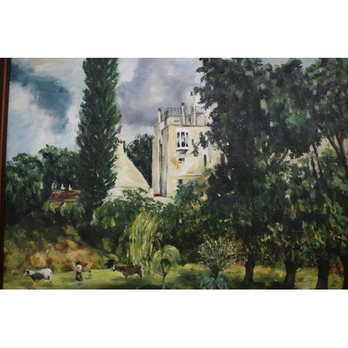 398 - Oil on Canvas, Signed, Country Manor Scene, 57 x 72.5cm