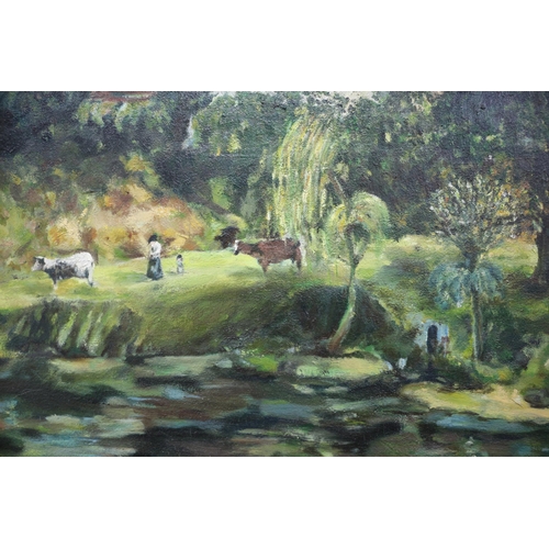 398 - Oil on Canvas, Signed, Country Manor Scene, 57 x 72.5cm