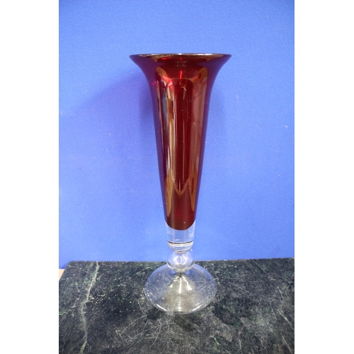 399 - Large Red Glass Vase, 41cm Tall