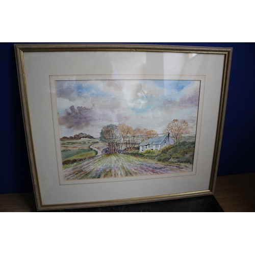 402 - Watercolour, Field with a House, 50 x 41cm - Signed W. Sharples