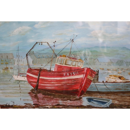 405 - Oil Picture of Red Fishing Ship 35.5 x 46 cm