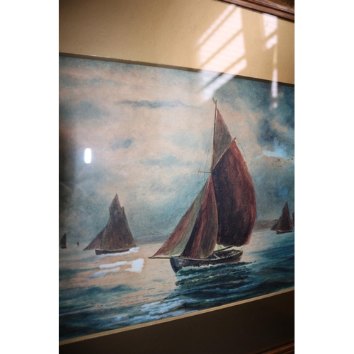 411 - Watercolour of Sailing Boats, Mick 1913, 69 x 39cm