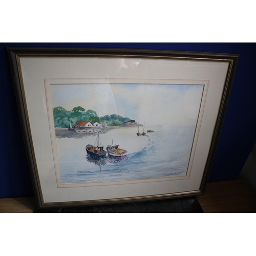 413 - Watercolour Signed W.Sharples of Boats and Boathouse, 54.5 x 45.5cm