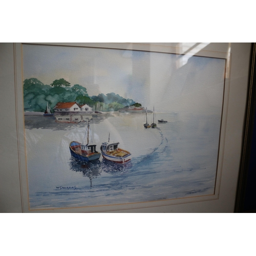 413 - Watercolour Signed W.Sharples of Boats and Boathouse, 54.5 x 45.5cm