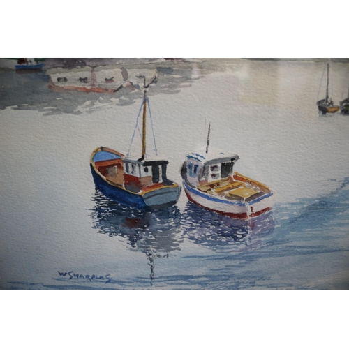 413 - Watercolour Signed W.Sharples of Boats and Boathouse, 54.5 x 45.5cm