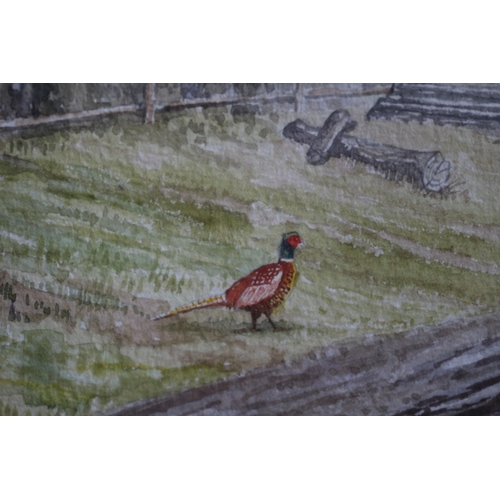 415 - Original Watercolour Depicting A Landscape Track Scene with Pheasant. 63cm x 54cm. R. Lerpiniere Sig... 