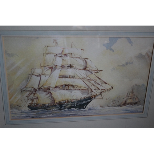 417 - Watercolour of a Ship at Sea, B Doctor, 57 x 42cm