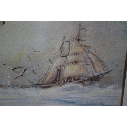 417 - Watercolour of a Ship at Sea, B Doctor, 57 x 42cm