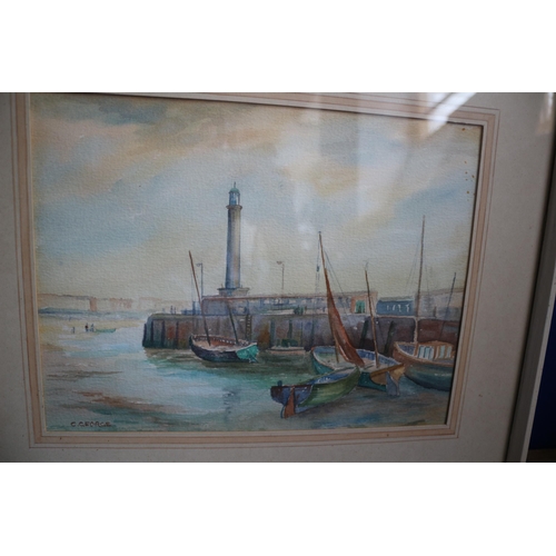 418 - Watercolour of Margate Harbour, by Mr C George. 38 x 33cm