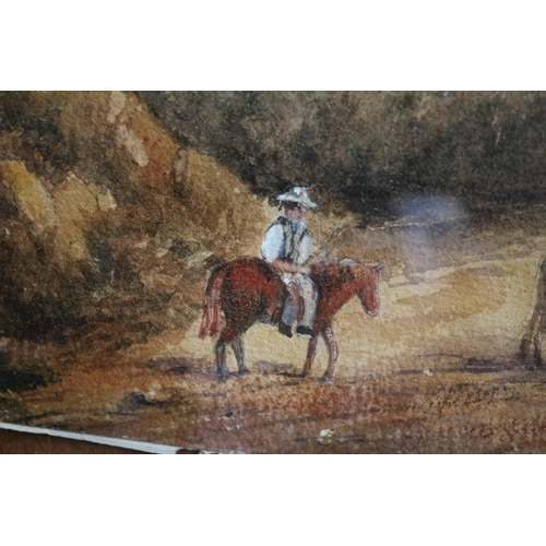 422 - Aged Watercolour of Cowboy with Cows, Mountain Scene, 60 x 47cm