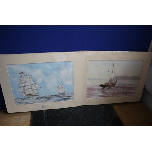 429 - Signed Watercolours of Boat, Unframed, 46 x 35cm