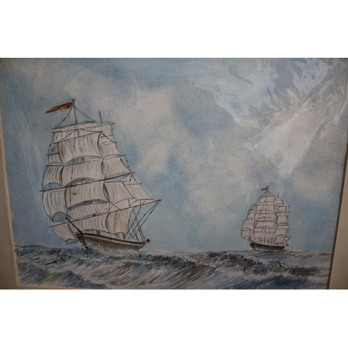 429 - Signed Watercolours of Boat, Unframed, 46 x 35cm