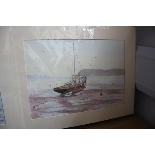 429 - Signed Watercolours of Boat, Unframed, 46 x 35cm