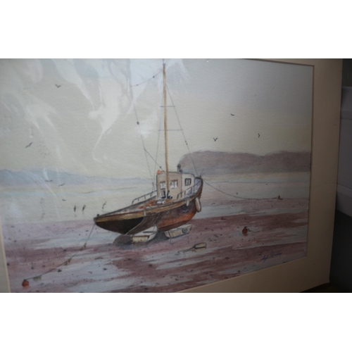 429 - Signed Watercolours of Boat, Unframed, 46 x 35cm