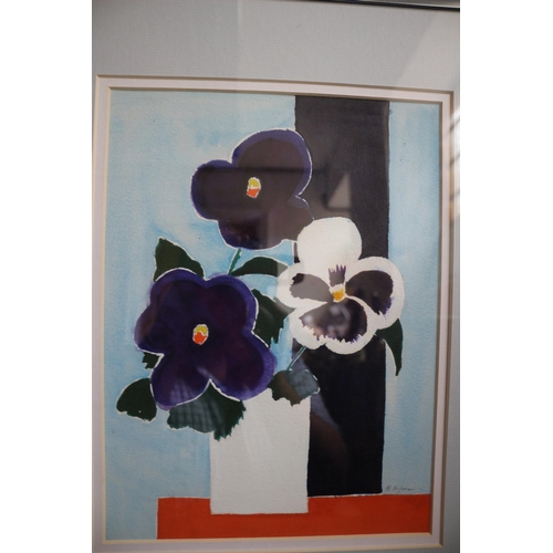 432 - Watercolour of Pansy's, Signed Elly Cohen-Hofman, 37 x 45cm