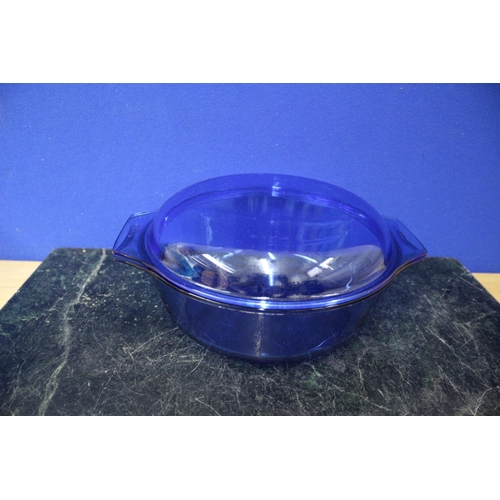 437 - Blue Pyrex Lidded Dish, Vintage, 27cm