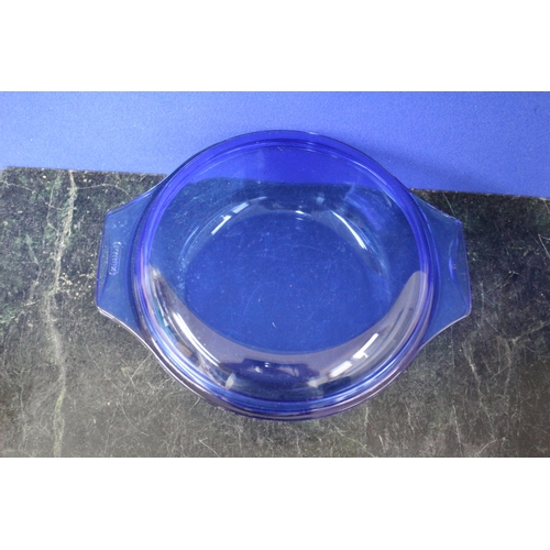 437 - Blue Pyrex Lidded Dish, Vintage, 27cm