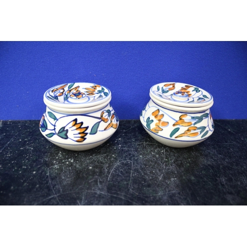 462 - 2 Hand Painted Pots, 10cm Diameter