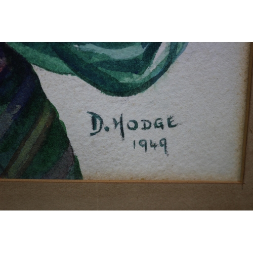 472 - Signed Watercolour D.Hodge of Woman, 43 x 57