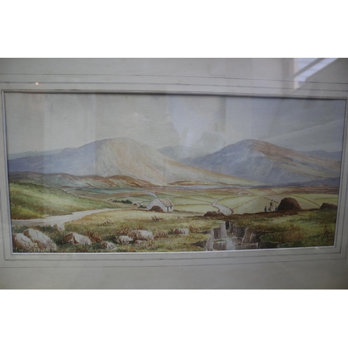 473 - Signed Watercolour of Fields and Mountain Scene