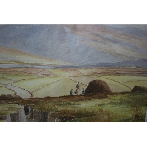 473 - Signed Watercolour of Fields and Mountain Scene